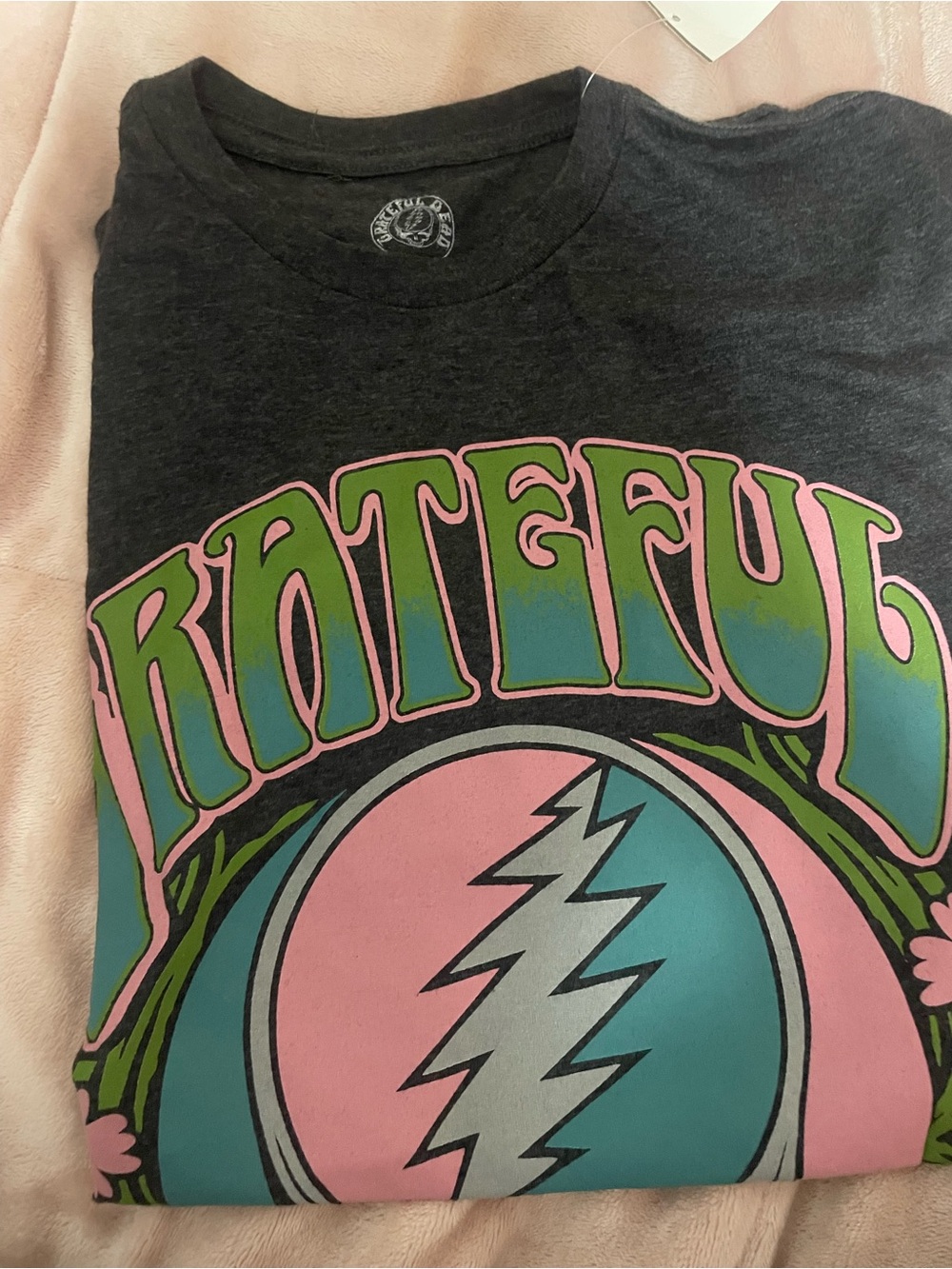 Men’s Grateful Dead Graphic Tee - Black with Pink & Teal Print